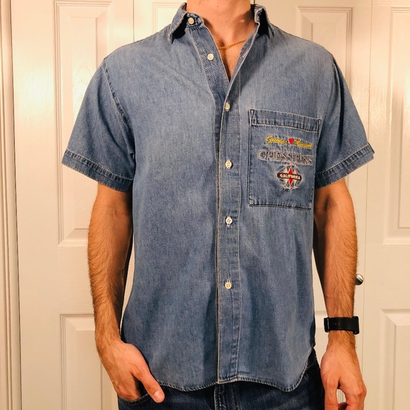VTG Guess Jeans Short Sleeve Blue Denim Shirt 2 M